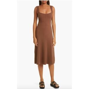 Vince Ribbed Knit Sweetheart Neck Tank Midi Dress Brown NEW Small